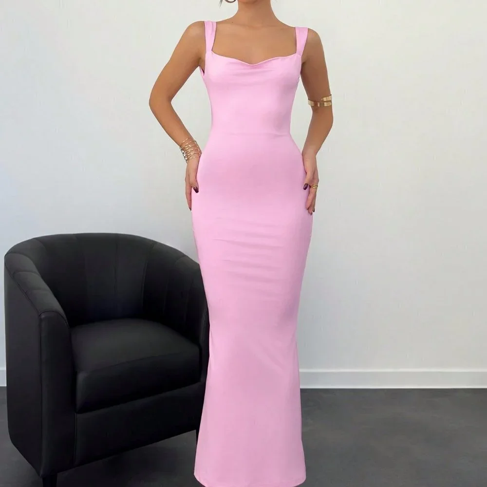 Pink Elegant Women's Backless Bow Christmas Party Formal Maxi Dress - Picture 6 of 6